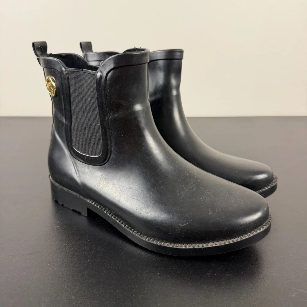 Michael Kors Chelsea Ankle Rain Boots Women's 6M Black Rubber Waterproof Outdoor